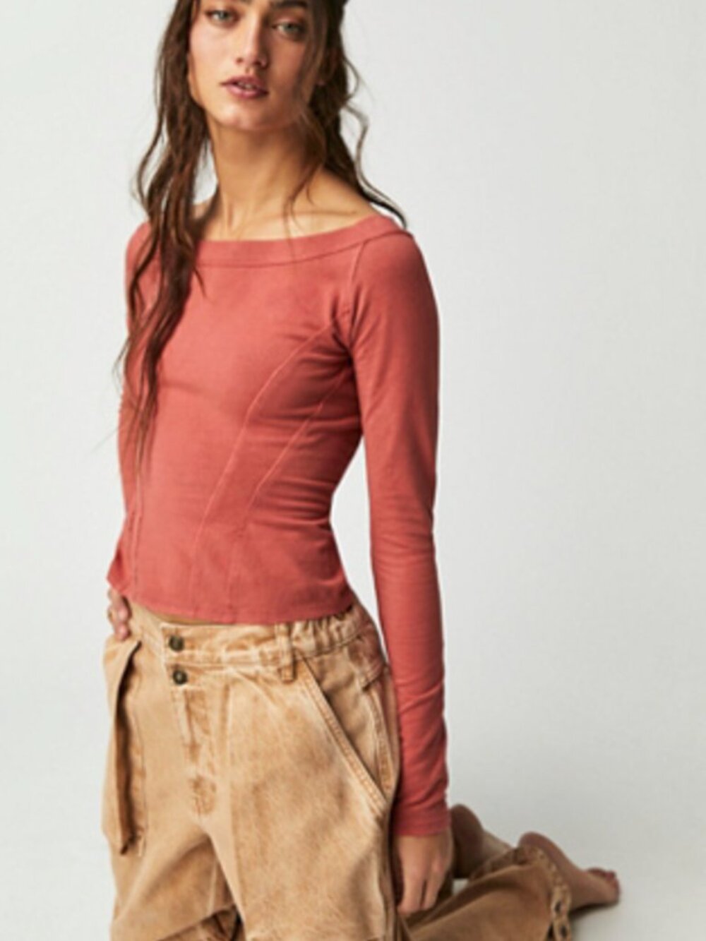 Free People "Heart Trick" Long Sleeve Top – Burnt Henna – Size XS